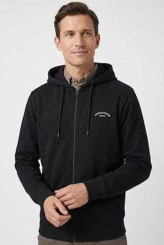 JACK & JONES Zip-Up Hoodie in Black: front