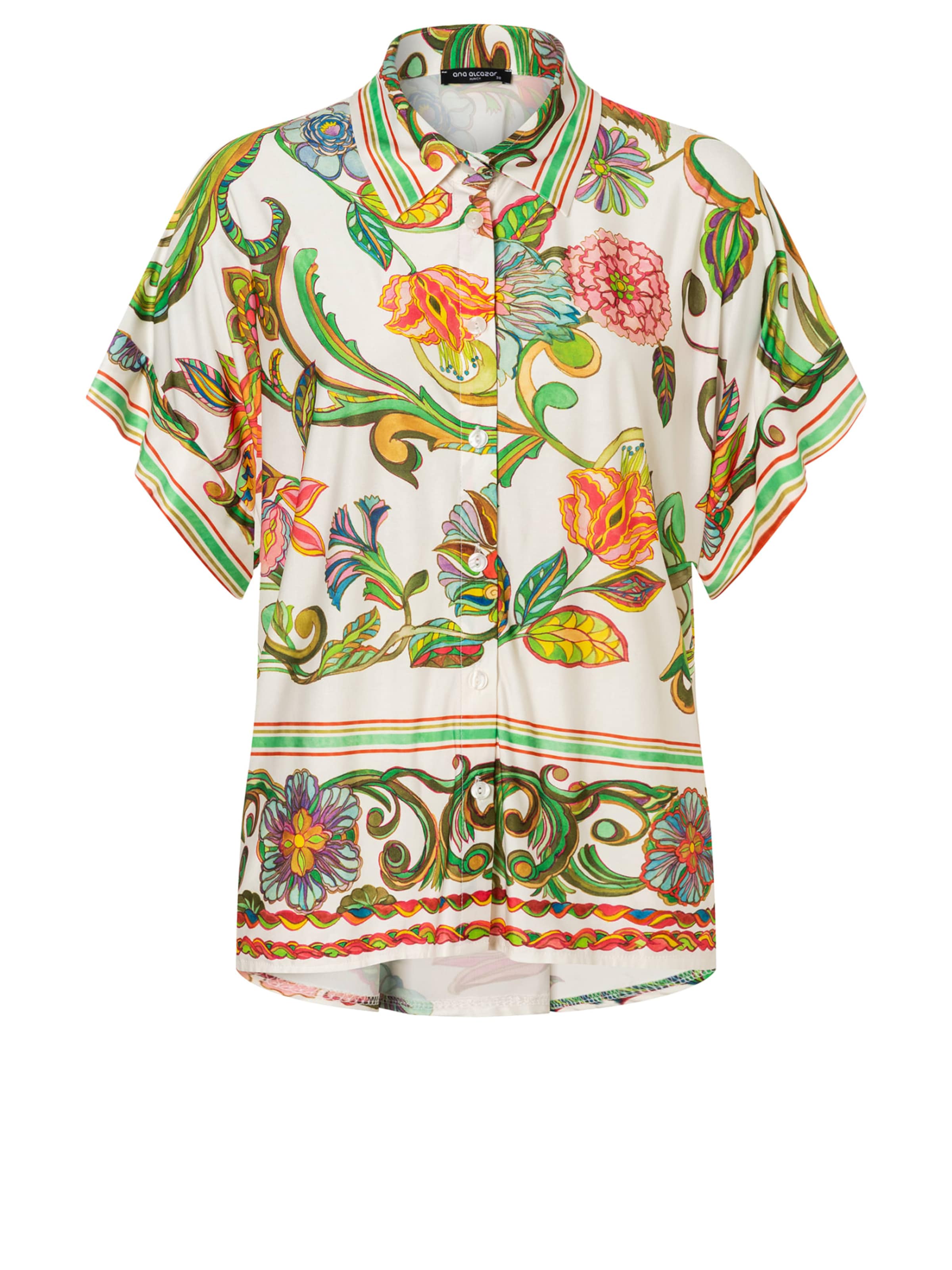 Ana Alcazar Blouse 'Duena' in de kleur Sand / Kiwi / Grasgroen / Abrikoos, Productweergave