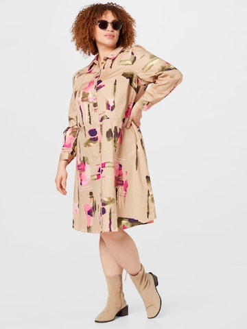 Selected Femme Curve Shirt Dress 'Woodie' in Beige