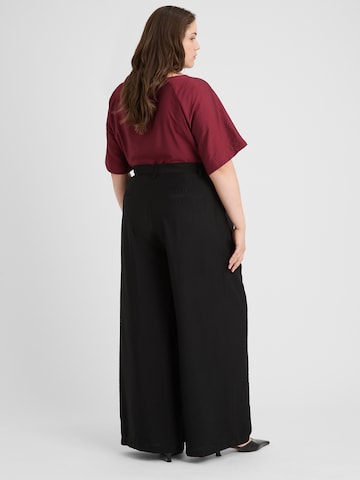 juoda Guido Maria Kretschmer Curvy Plačios klešnės Klostuotos kelnės 'Finja'