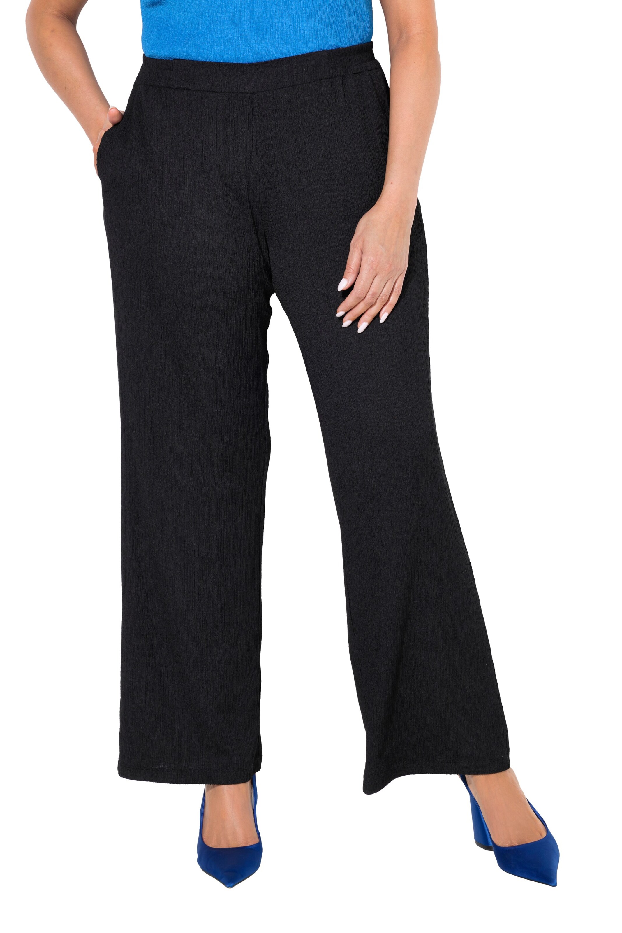 Ulla Popken Wide leg Broek in Zwart: voorkant