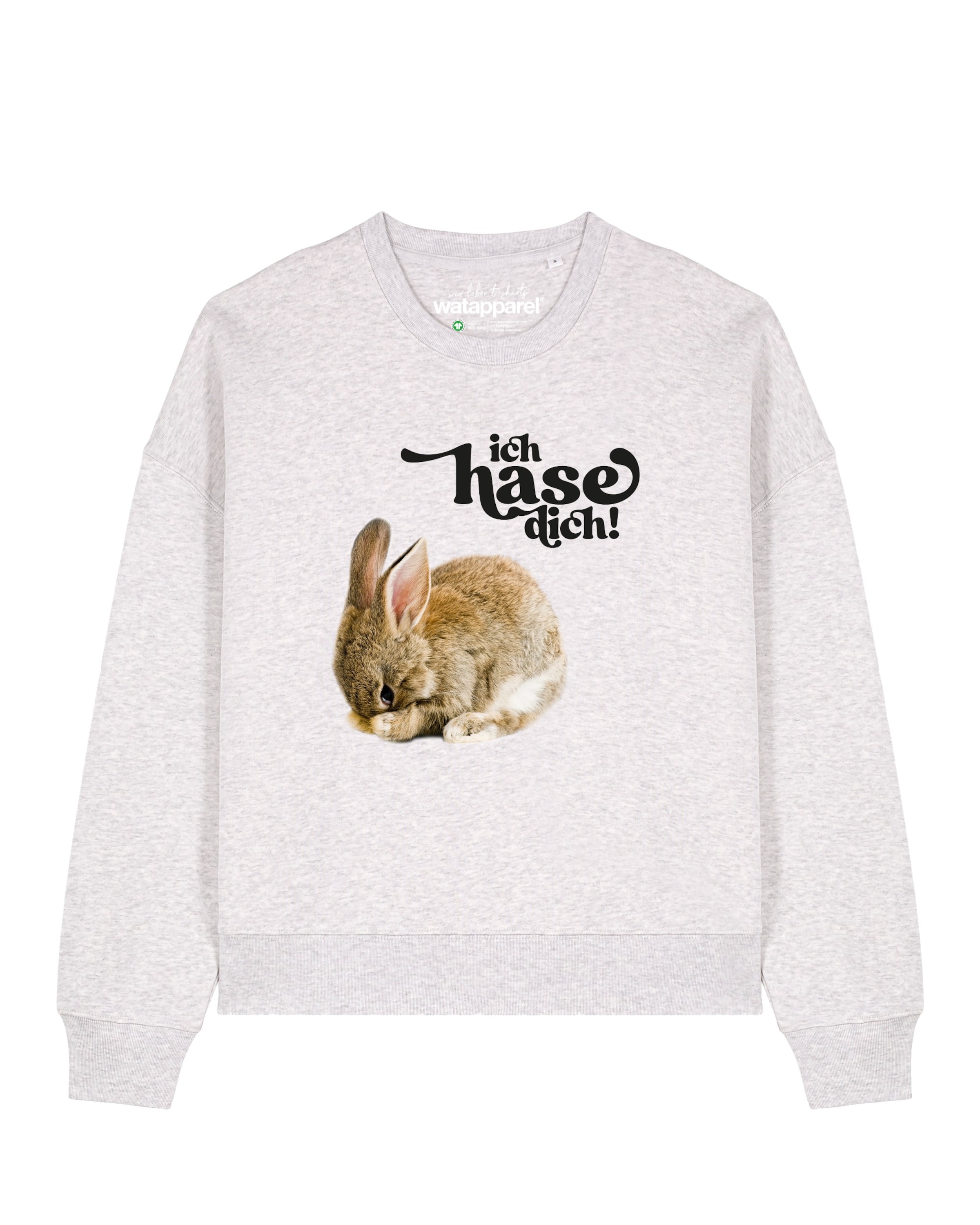 Watapparel Sweatshirt 'Ich Hase Dich!' in Grau: Vorderseite