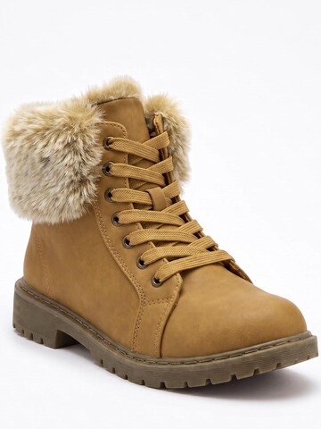 TorWeit Booties 'Fluffy Lace Up Winter Boots' in Brown