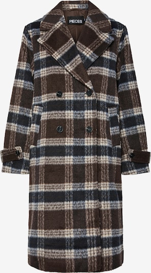 Demisezoninis paltas 'PCMARBLE' iš PIECES, spalva – kremo / nakties mėlyna / tamsiai ruda, Prekių apžvalga