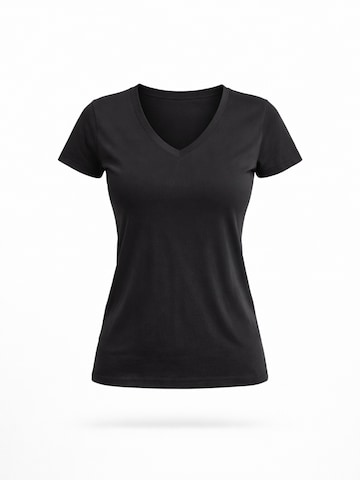 Maglietta 'Leafletic Women’s Short Sleeve V-Neck T-Shirt' di LEAFLETIC in nero: frontale