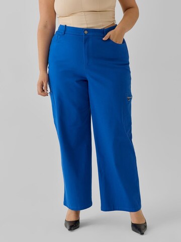 VERO MODA Bootcut Cargobroek in Blauw: voorkant