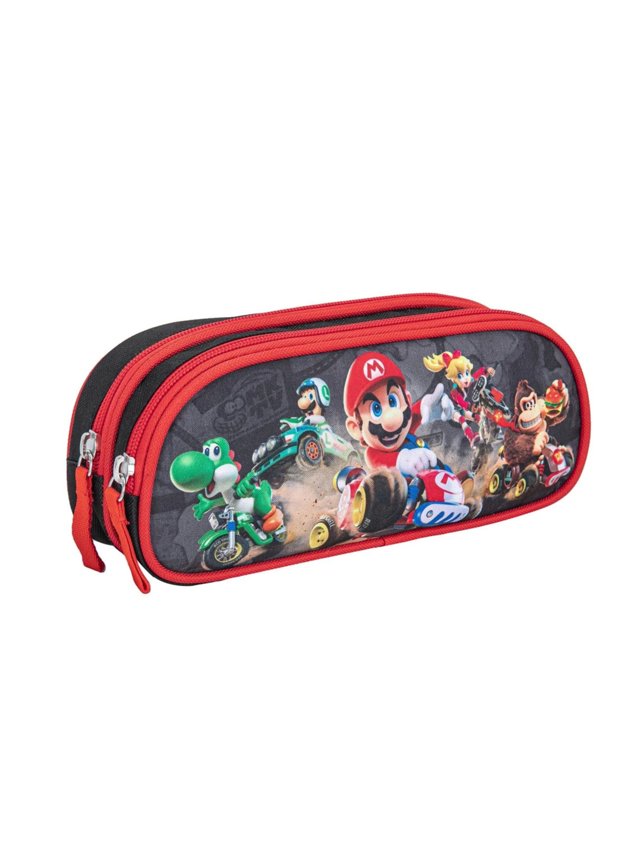 Super Mario Buideltas 'Mario Kart etui jongens zwart rood – dubbele etui met 2 vakken – school etui met rits – ideaal voor pennen en schoolspul' in Bruin