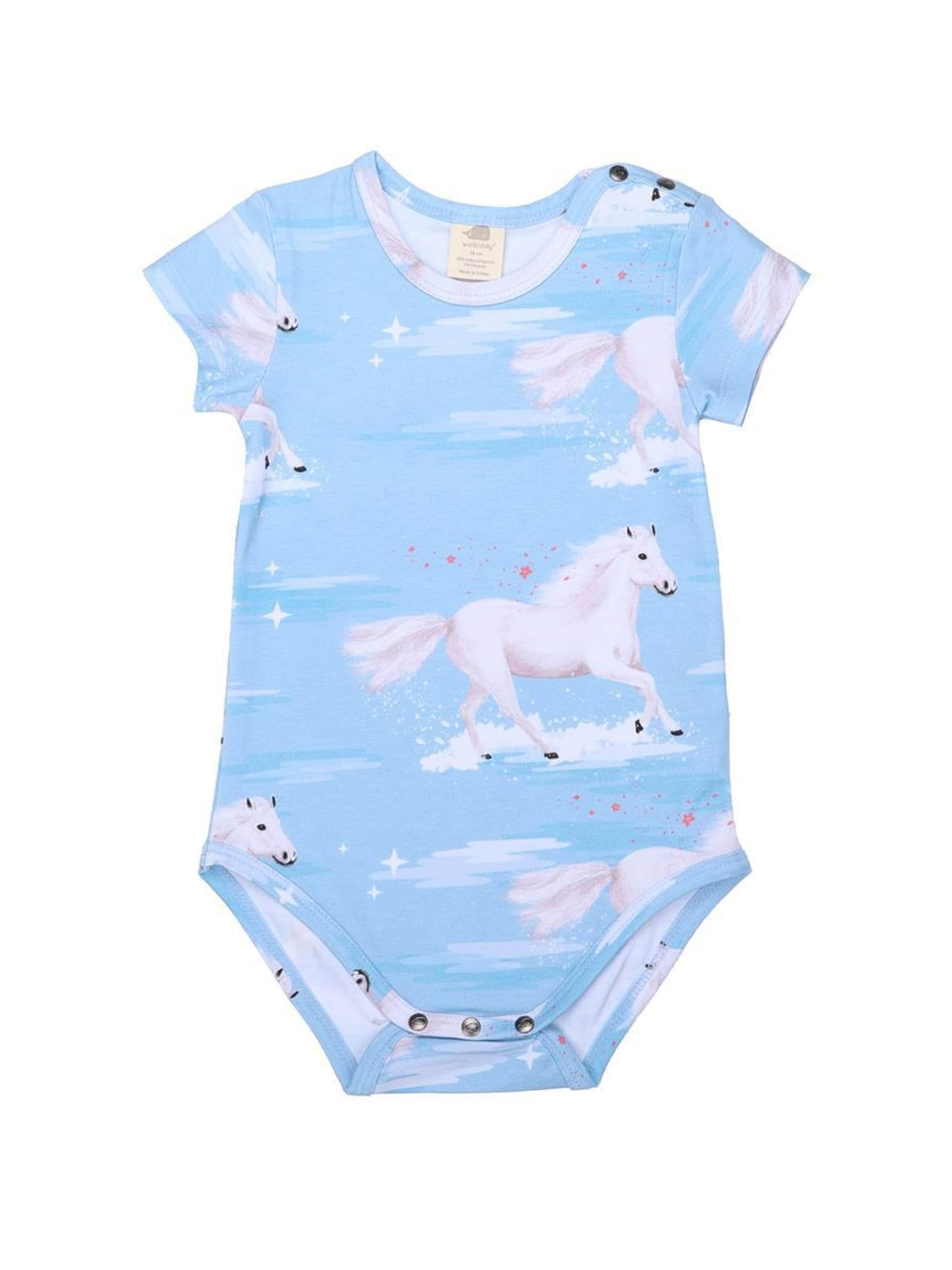 Walkiddy Strampler/Body 'White Horses'‌‌‌‌‌‌‌‌‌ in Blau: Vorderseite