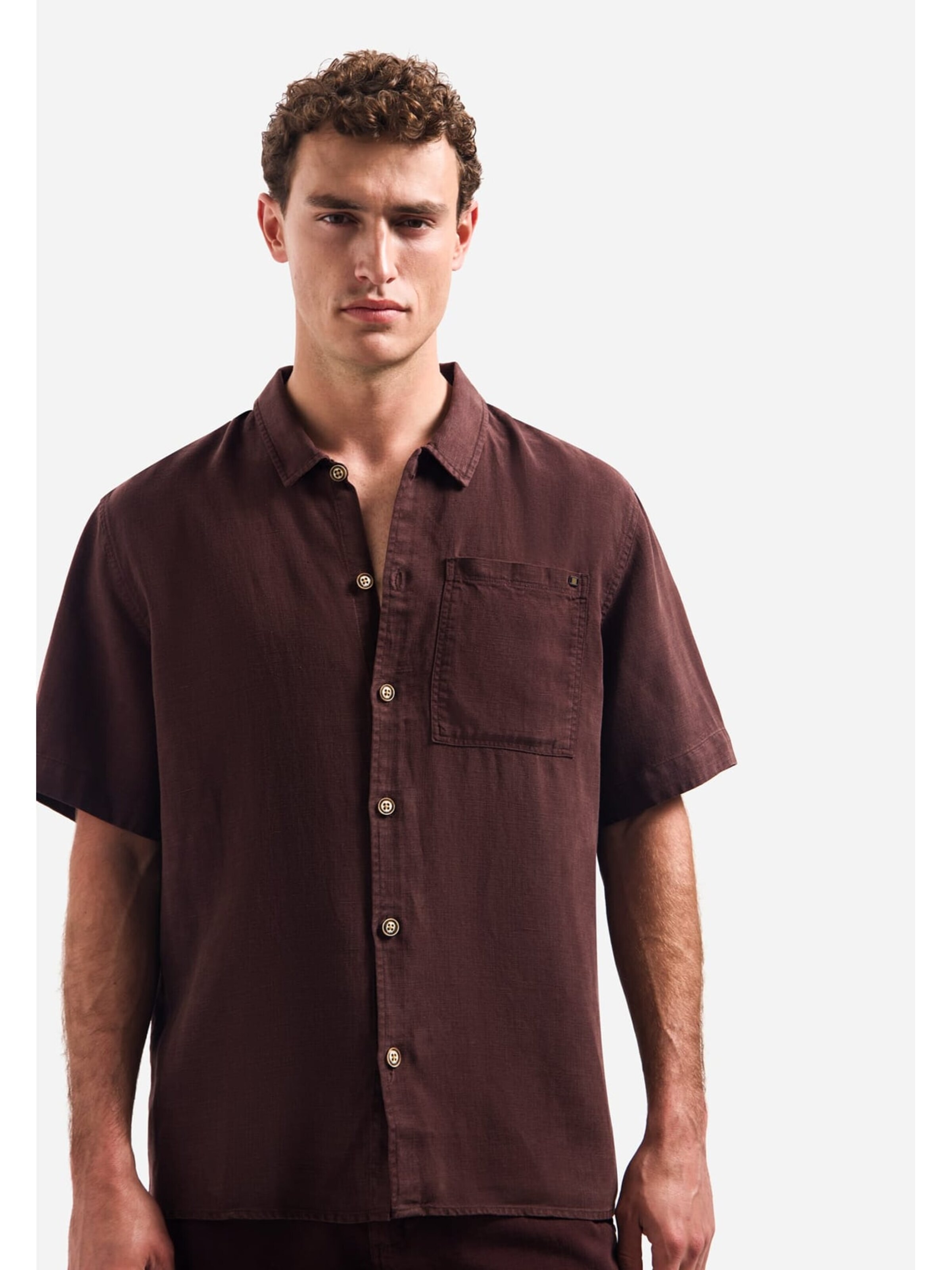 No Excess Comfort fit Button Up Shirt in Brown