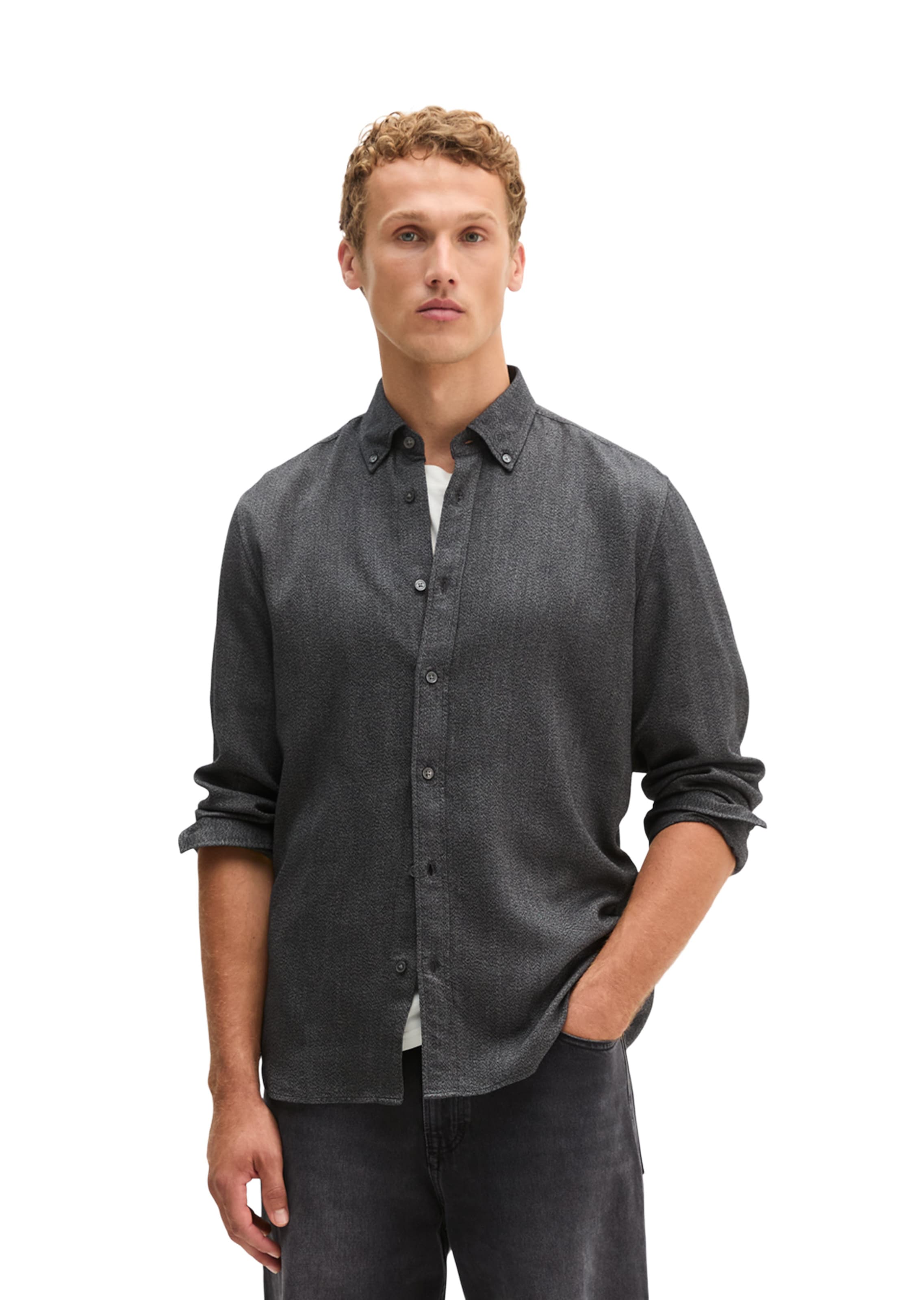 Marc O'Polo Regular Fit Hemd in Schwarz: Vorderseite