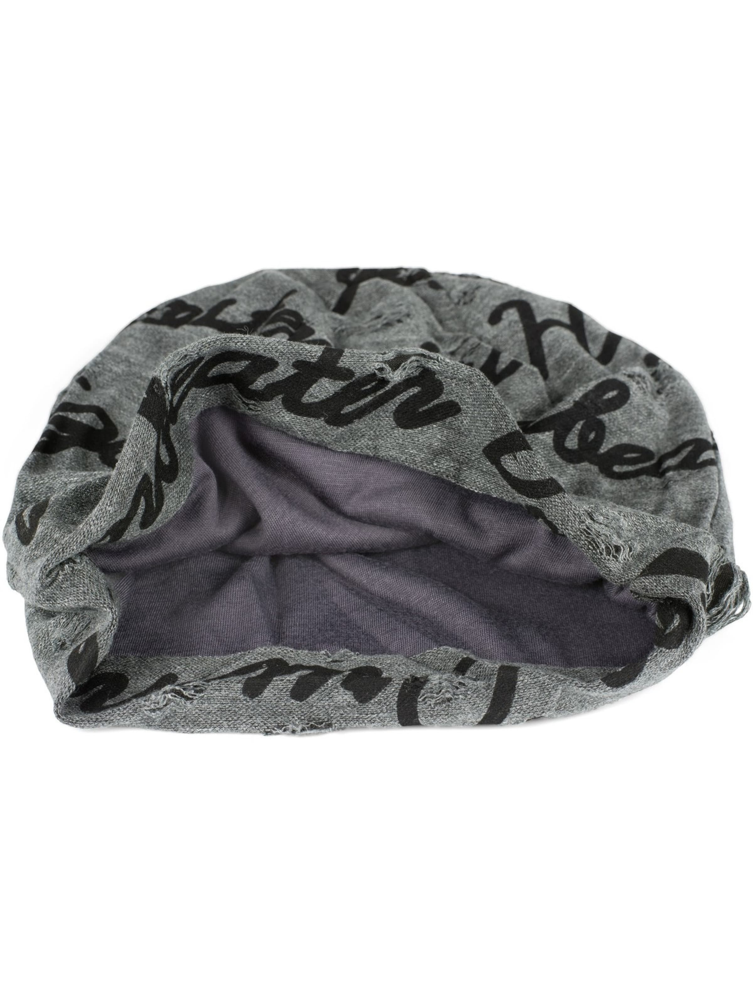 styleBREAKER Mütze 'Beanie mit Sprüche Print und Rissen'‌‌‌‌‌‌ in Grau