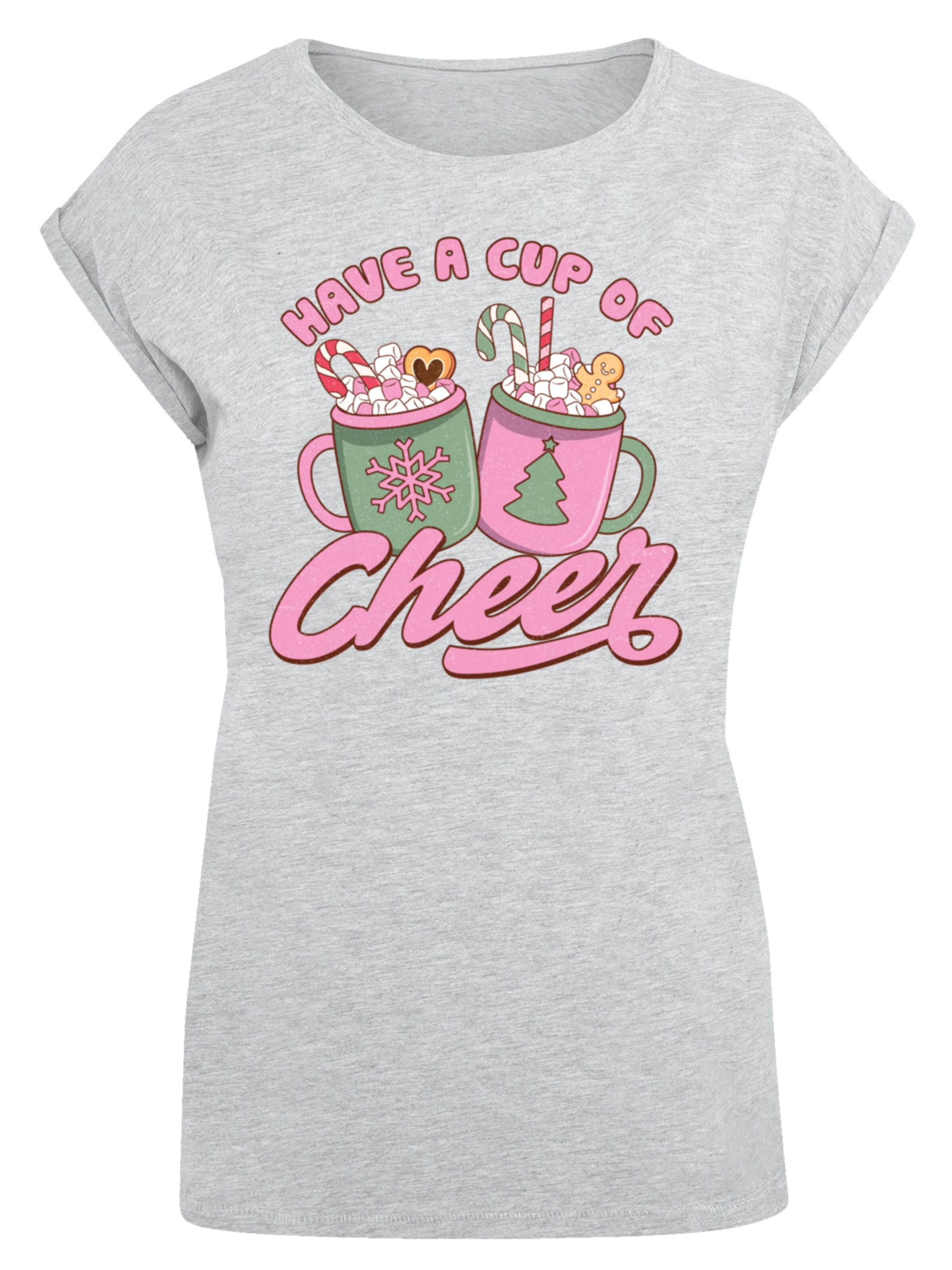 F4NT4STIC Shirt 'Have a Cup of Cheer Christmas Holiday' in Grijs: voorkant