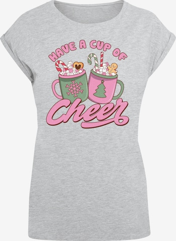 F4NT4STIC Shirt 'Have a Cup of Cheer Christmas Holiday' in Grijs: voorkant