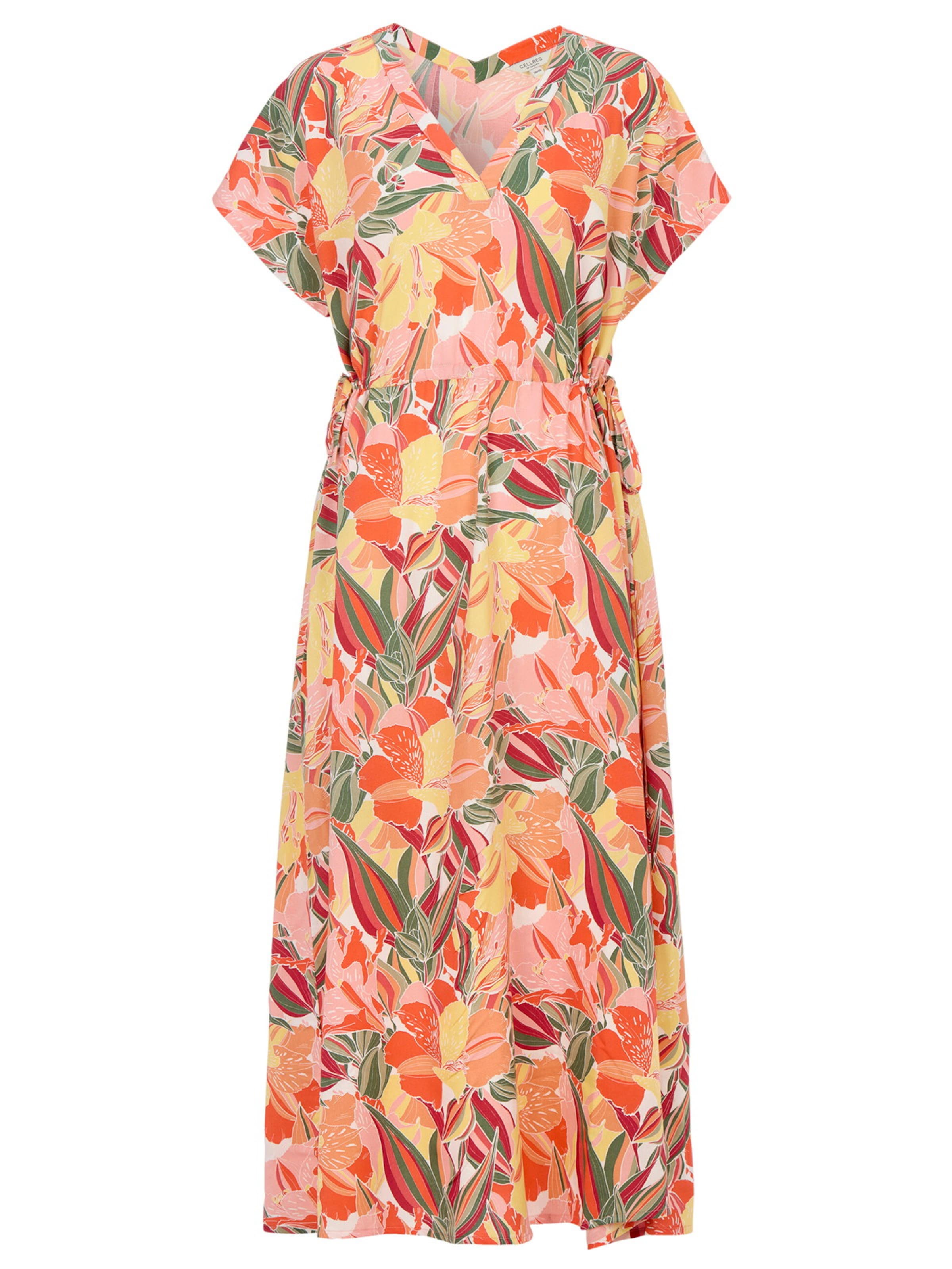Cellbes of Sweden Kleid aus Viskose mit einem Blumen-Muster in Gelb: Vorderseite