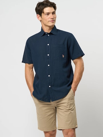 U.S. POLO ASSN. Regular fit Overhemd 'Flori' in Blauw: voorkant