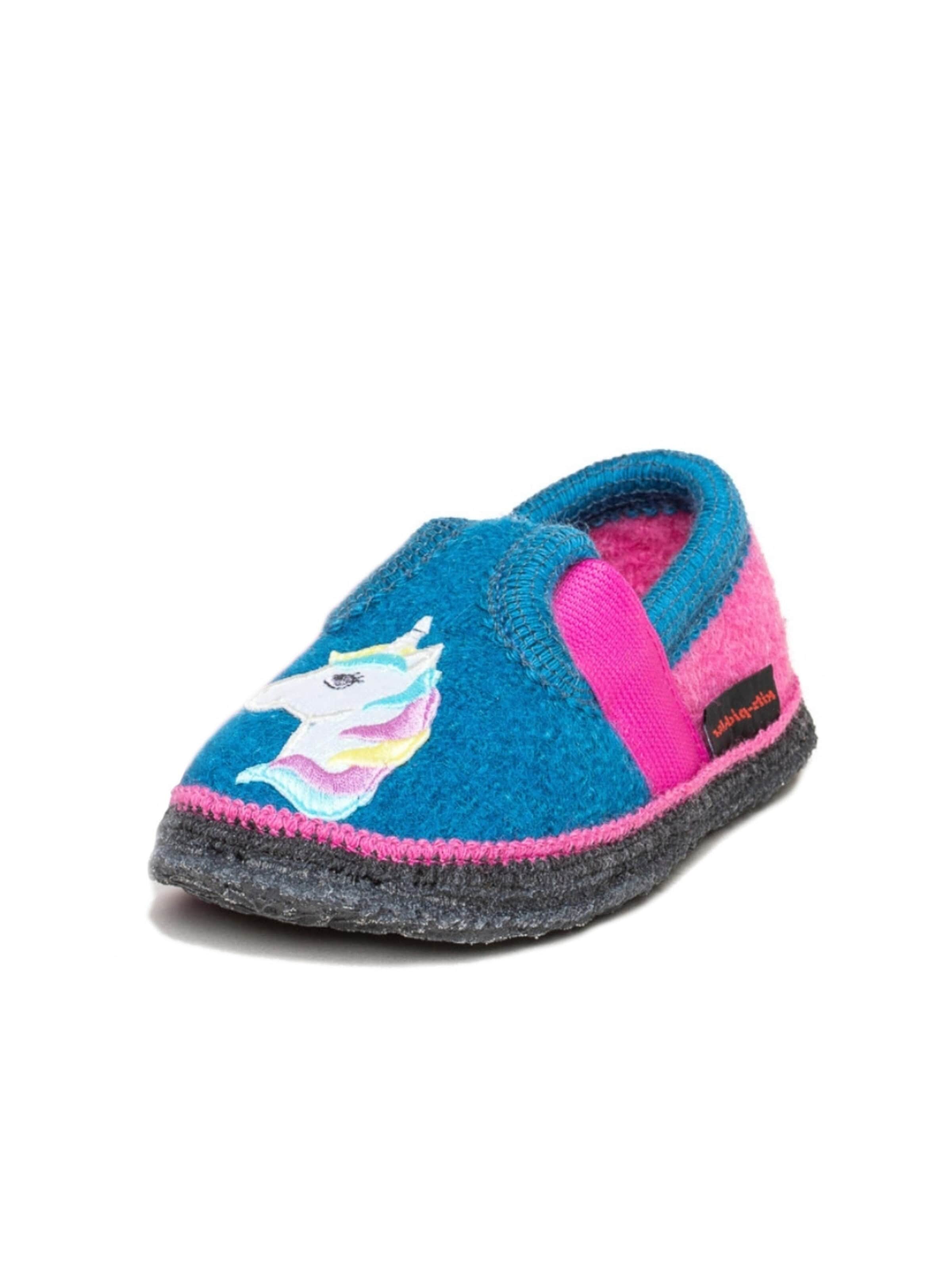 kitz-pichler Slippers 'Walkpantoffel Bobby Appl. Einhorn' in Blue: front