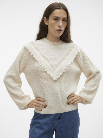 VERO MODA Pullover 'Misa broderie' in Beige: Vorderseite