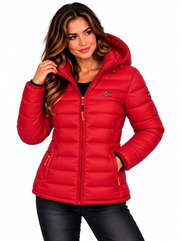 GEOGRAPHICAL NORWAY Winter Jacket 'Damen Herbst Winter Jacke Steppjacke Outdoor Übergangs leicht Kapuze' in Red: front