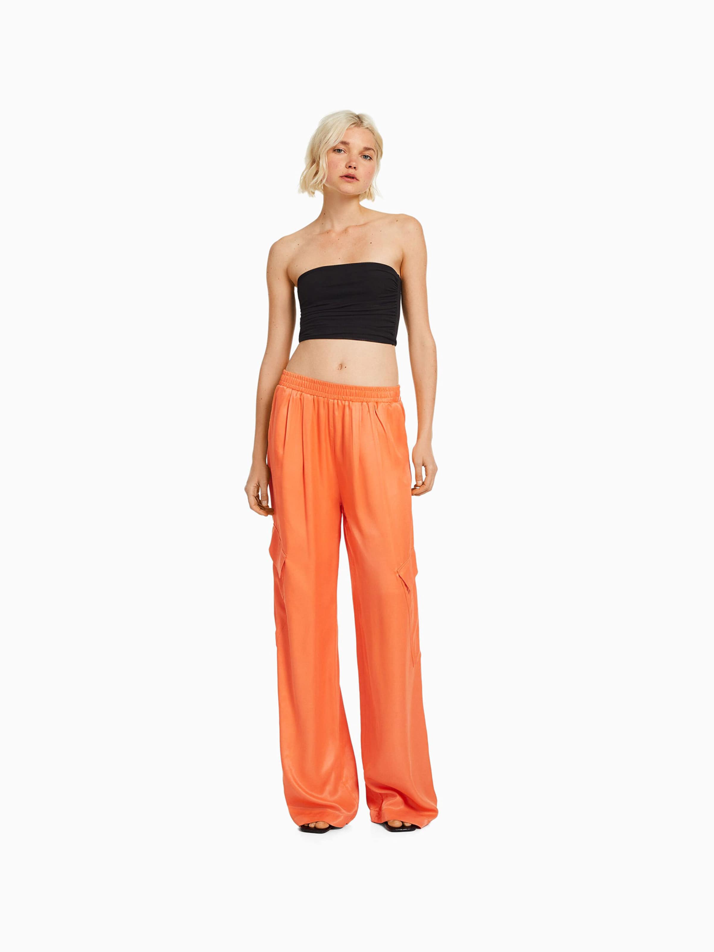 Wide Leg Pantalon cargo Bershka en Orange ABOUT YOU