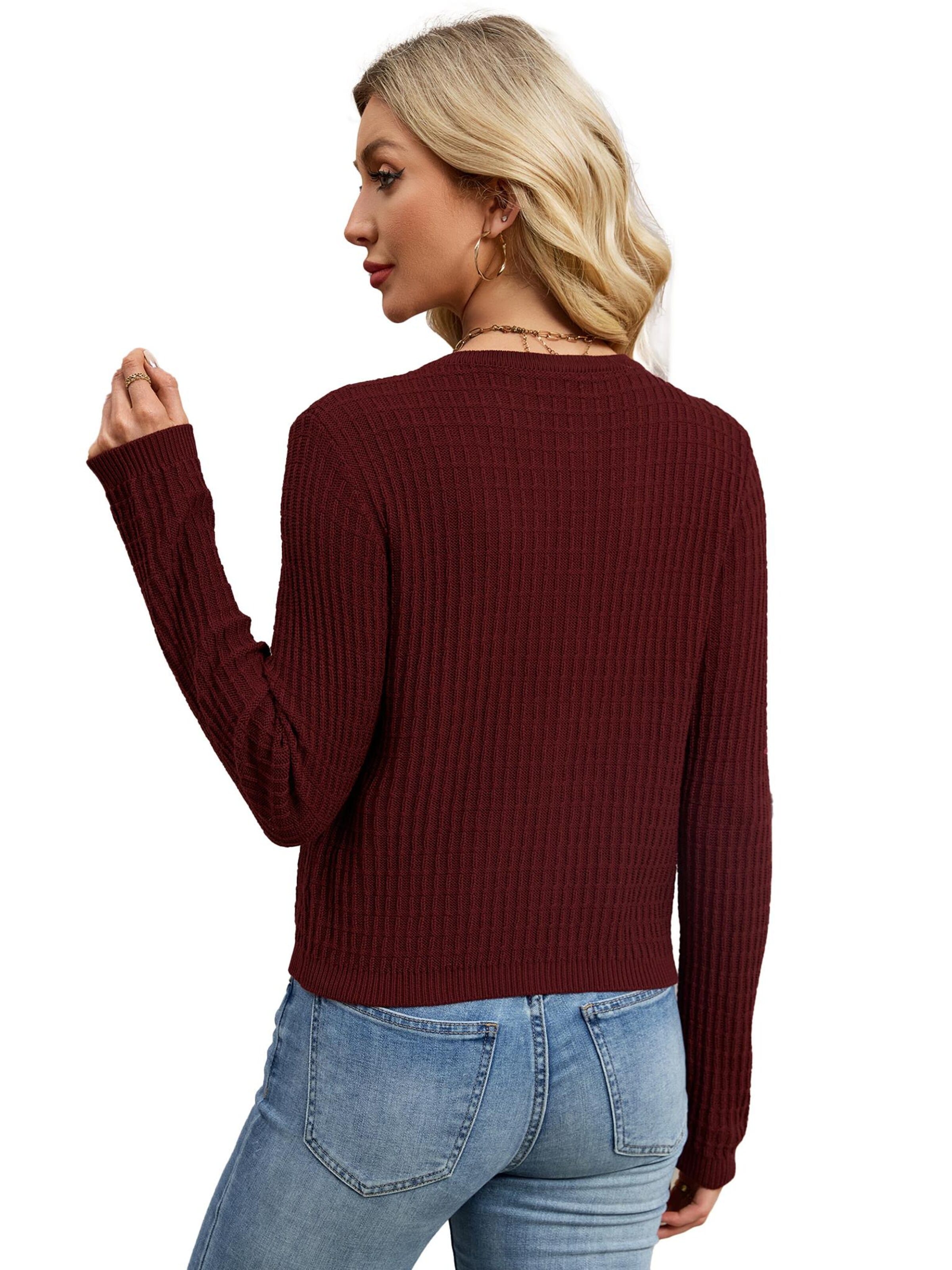KoJooin Kardigan 'Damen-Strickjacke, modisch, langärmelig, offen, mit Knopfleiste, trendige Freizeitjacke' w kolorze czerwony