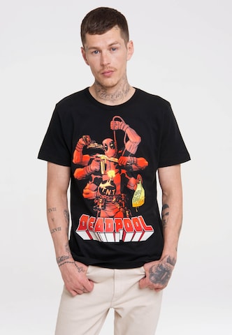 LOGOSHIRT Shirt 'Deadpool' in Zwart: voorkant