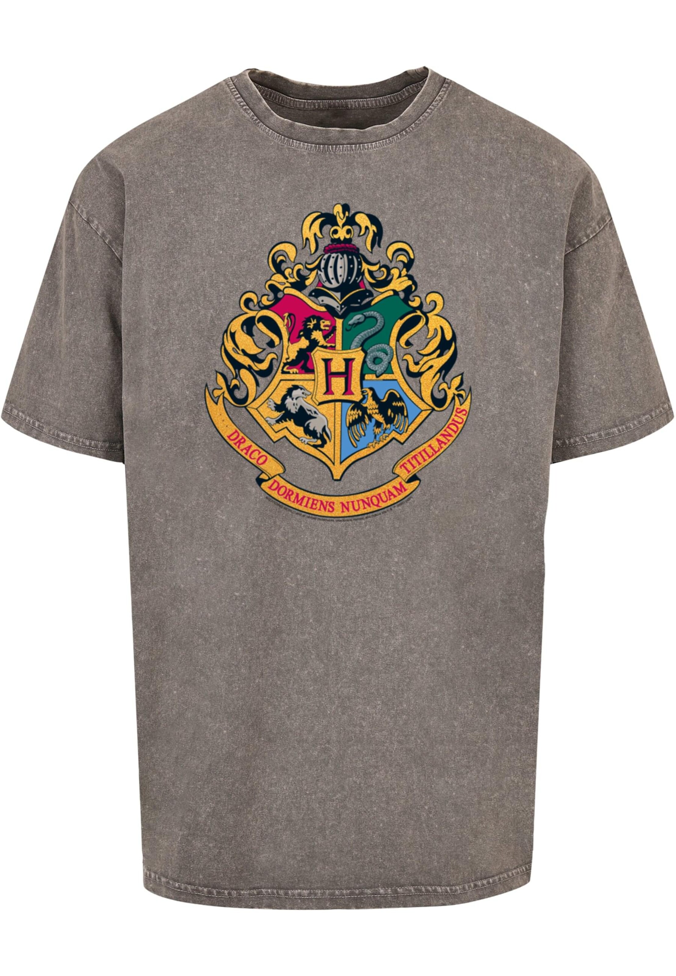 ABSOLUTE CULT Shirt 'Harry Potter - Hogwarts Crest Gold' in Grijs: voorkant