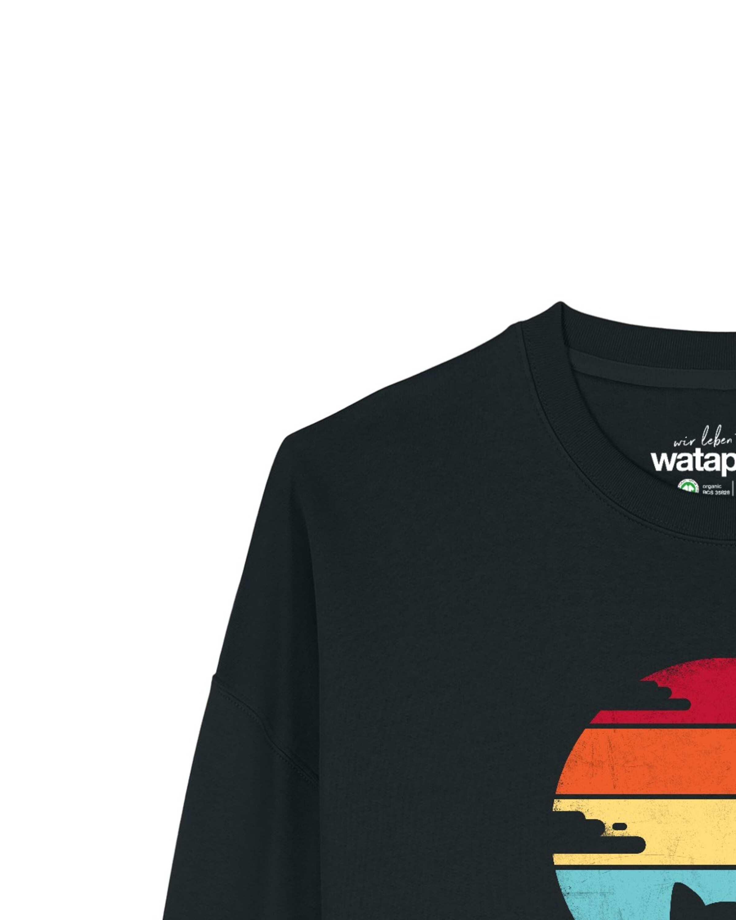Watapparel Sweatshirt 'Retro Sunset Cat' in Schwarz