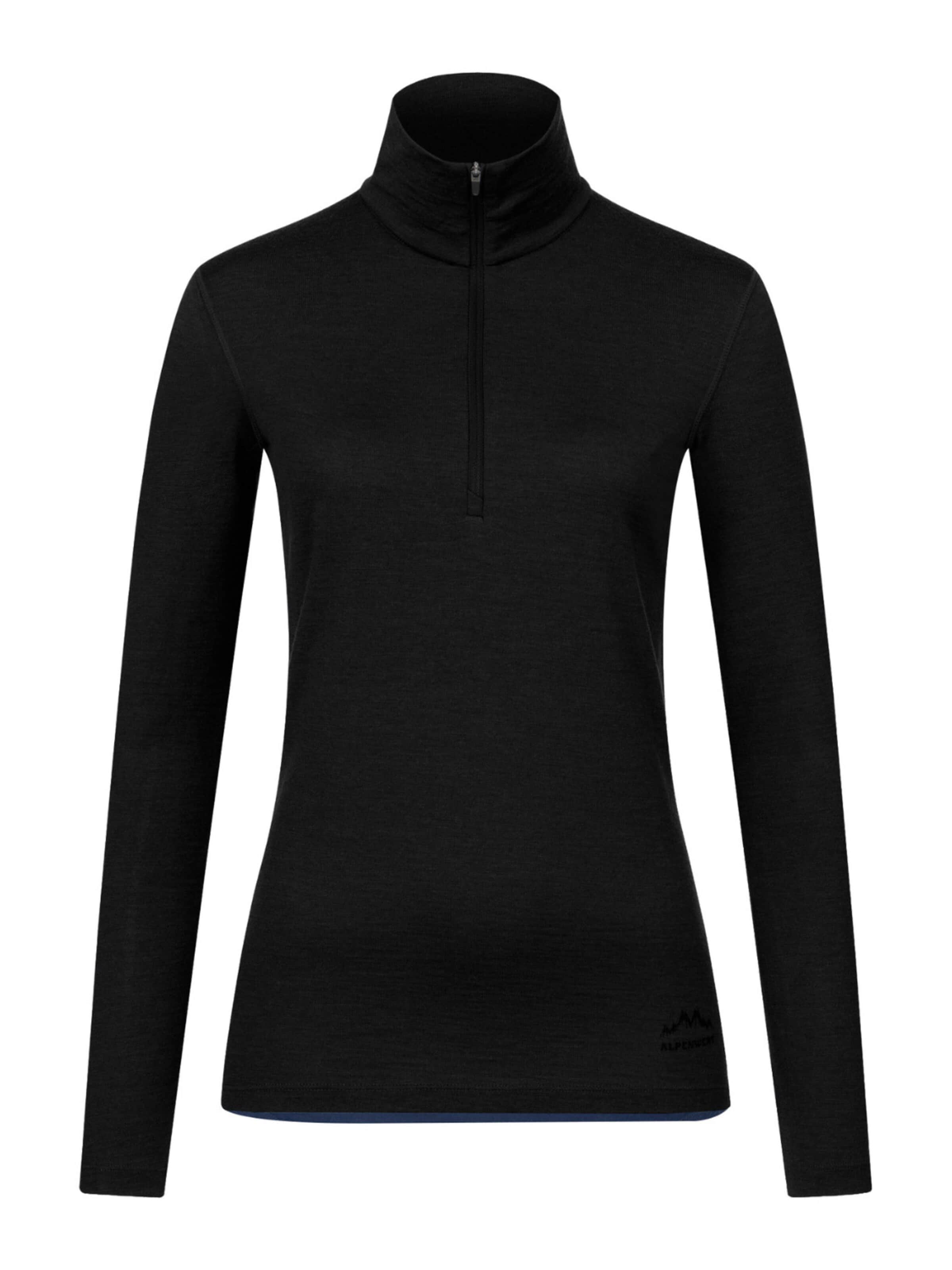 Alpenwert Shirt 'Zip Longsleeve Damen 100% Merino' in Black: front