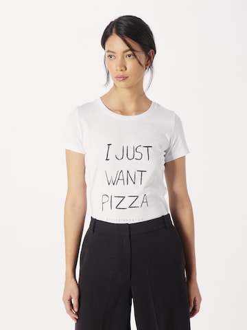 EINSTEIN & NEWTON T-shirt 'Want Pizza' i vit: framsida