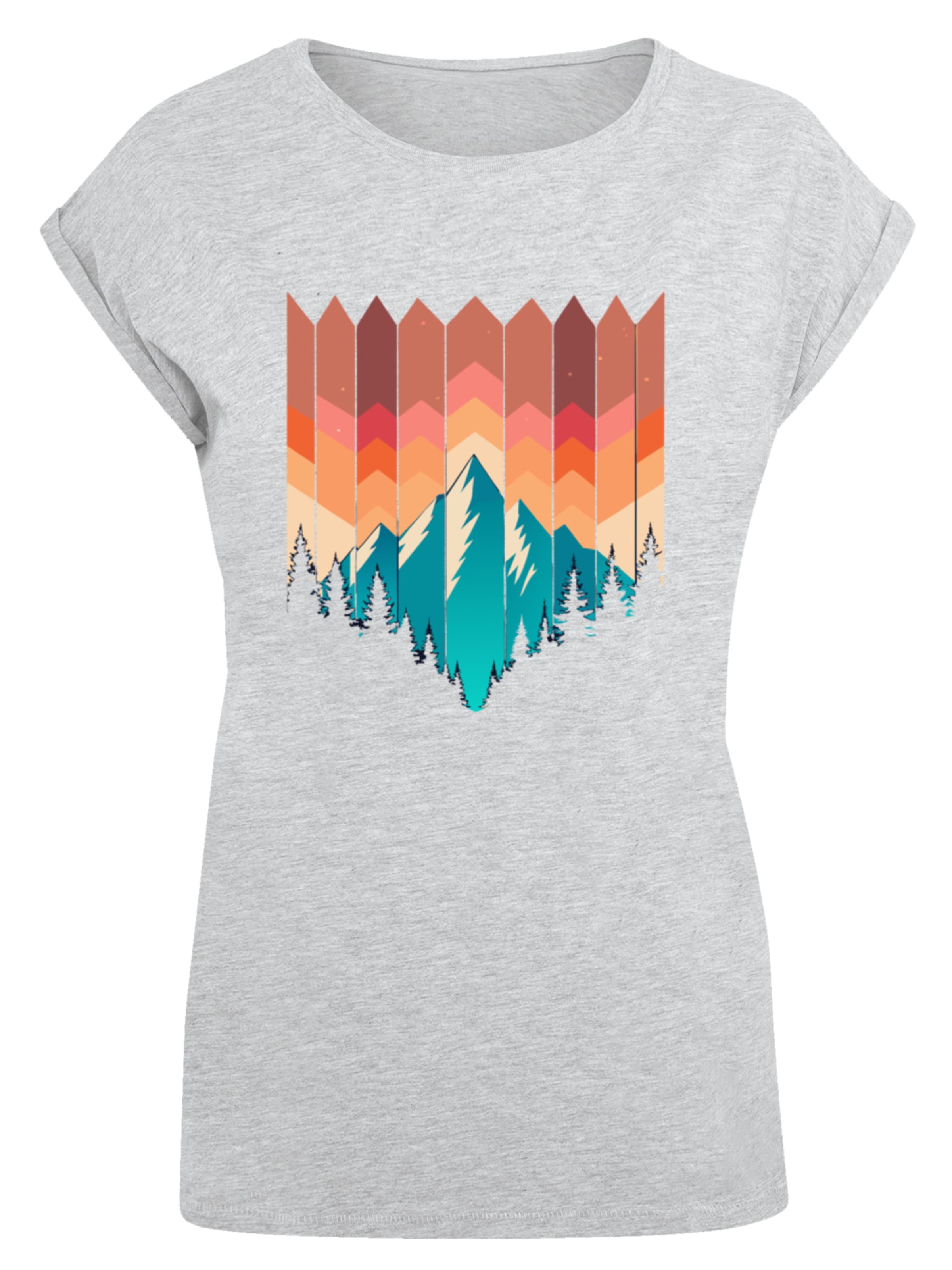 F4NT4STIC Shirt 'Berg Sonnenuntergang Geometrisch' in Grijs: voorkant