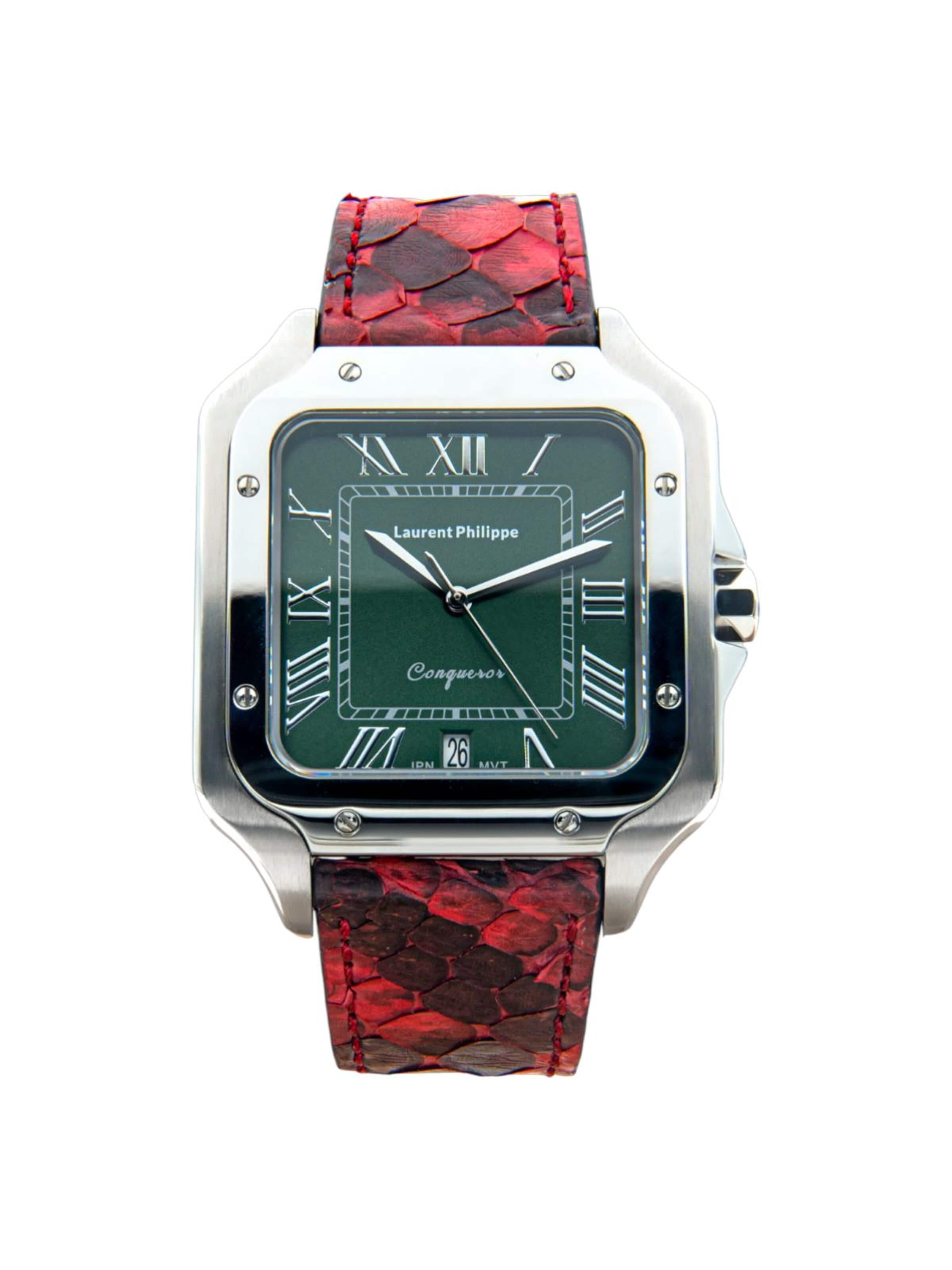 Laurent Philippe - Reloj analógico 'Conqueror Emerald – Serpent Rouge' en rojo: frente