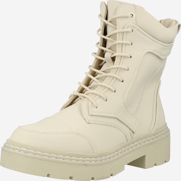 River Island Lace-Up Ankle Boots in Beige: front