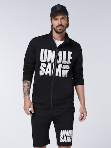 UNCLE SAM Zip-Up Hoodie in Black: front