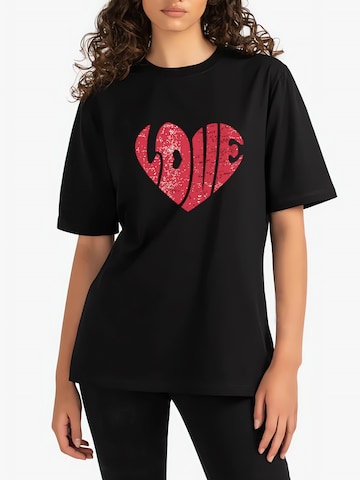 GORHEY Shirt 'Women's Summer Casual Red heart Print Shirt,Short-Sleeve Slim fit Basic Tee' in Black: front