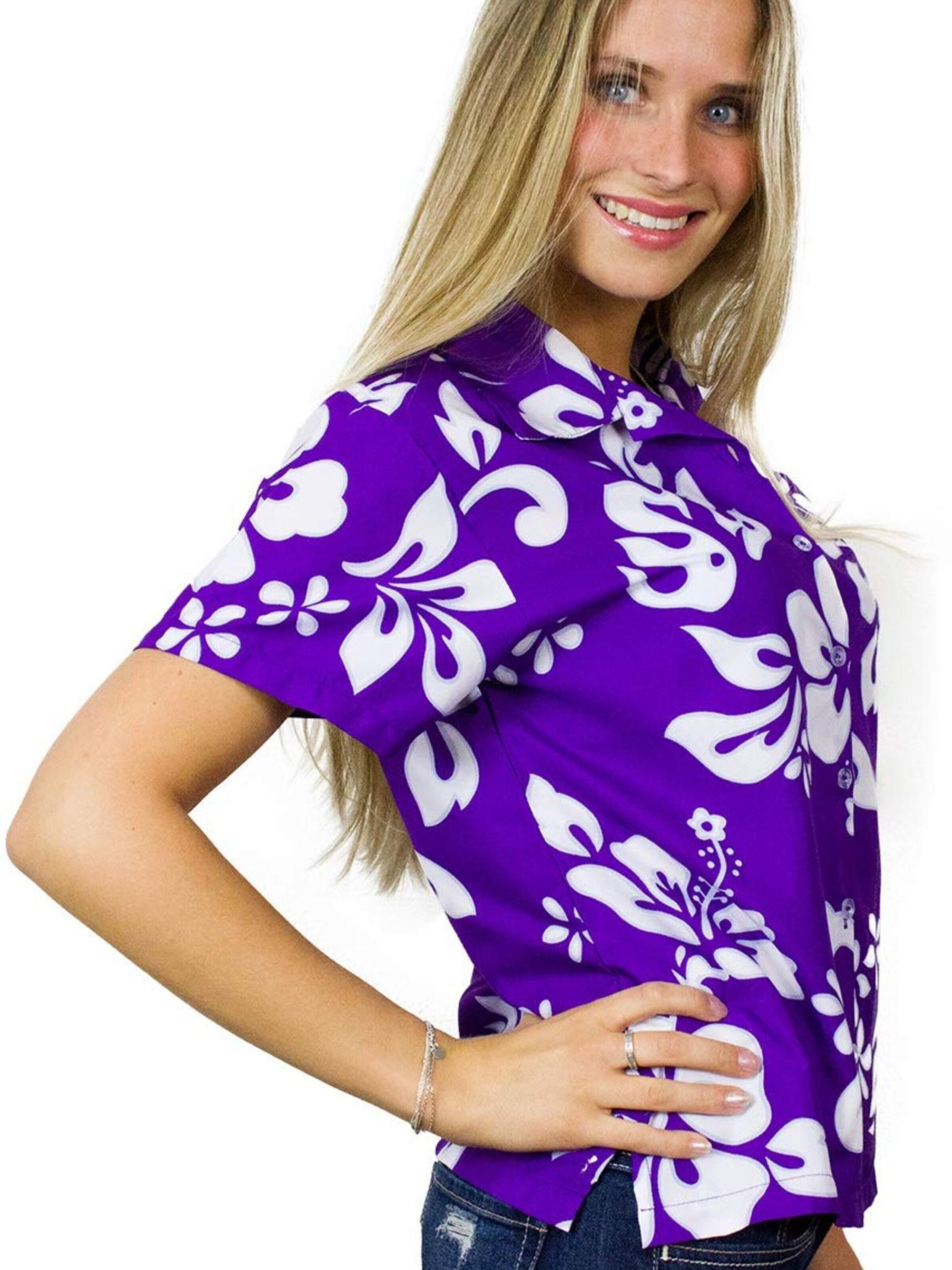 Camicia da donna 'Hibiscus' di King Kameha in lilla