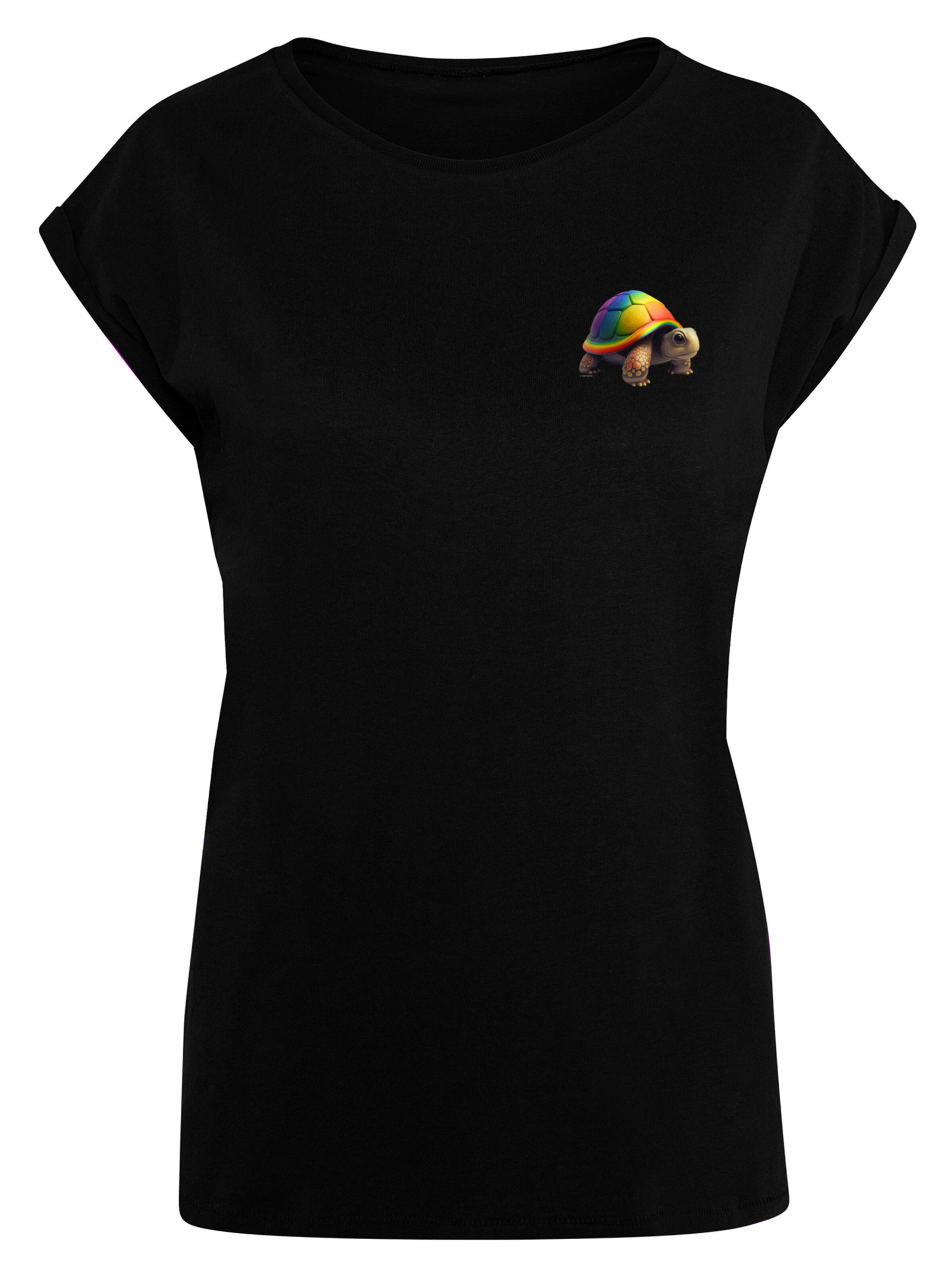 F4NT4STIC Shirt 'Rainbow Turtle' in Zwart: voorkant