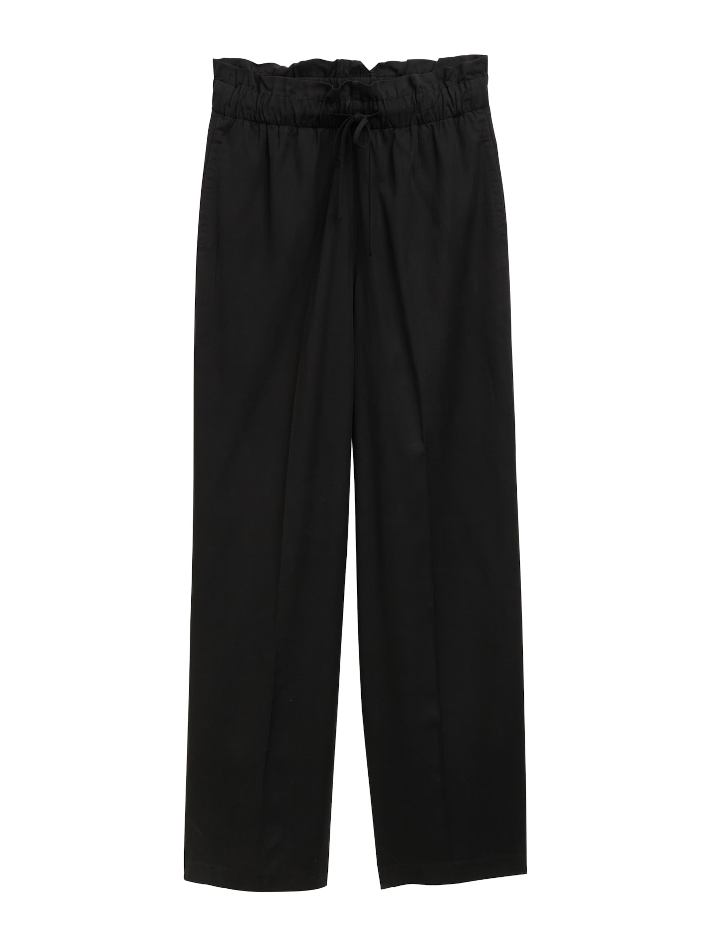 TOM TAILOR DENIM - Perna larga Calças com pregas em preto: frente