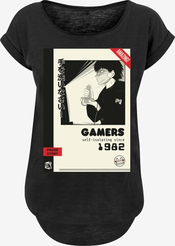 F4NT4STIC Shirt 'Retro Gaming self-isolating since 1982' in Zwart: voorkant