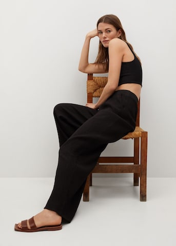 MANGO Wide leg Pants 'Sporty' in Black