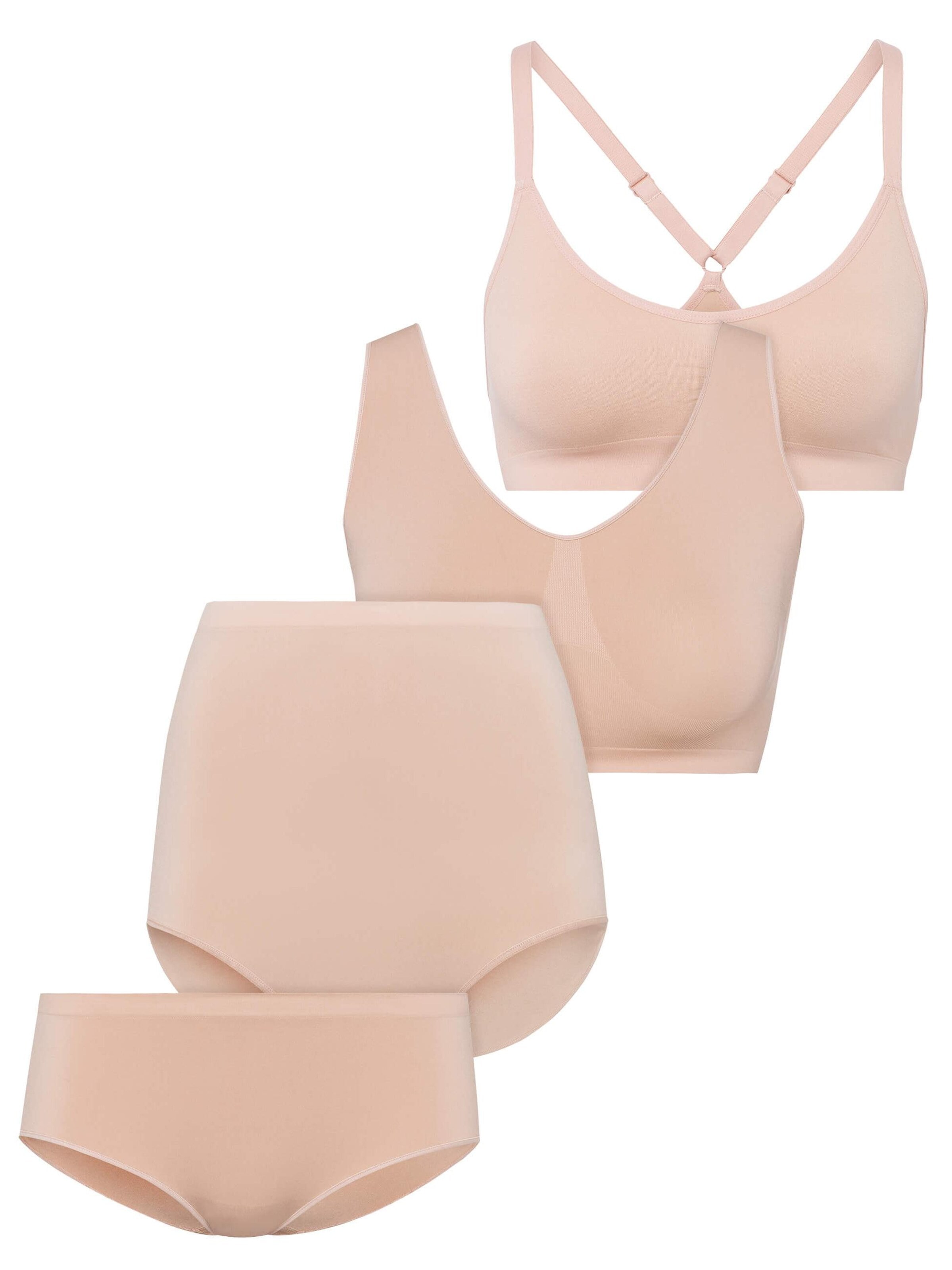 BeeDees Klassisch Wäsche-Sets 'Geschenkset Comfee Pure mit Crop Top, Bralette, Taillenslip & Panty'‌‌‌‌ in Beige: Vorderseite