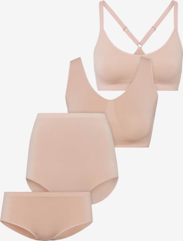 BeeDees Klassisch Wäsche-Sets 'Geschenkset Comfee Pure mit Crop Top, Bralette, Taillenslip & Panty' in Beige: Vorderseite