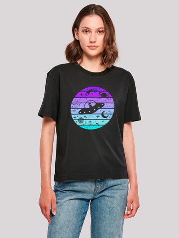 T-shirt 'Retro Alien Weltraum Sonnenuntergang' F4NT4STIC en noir : devant