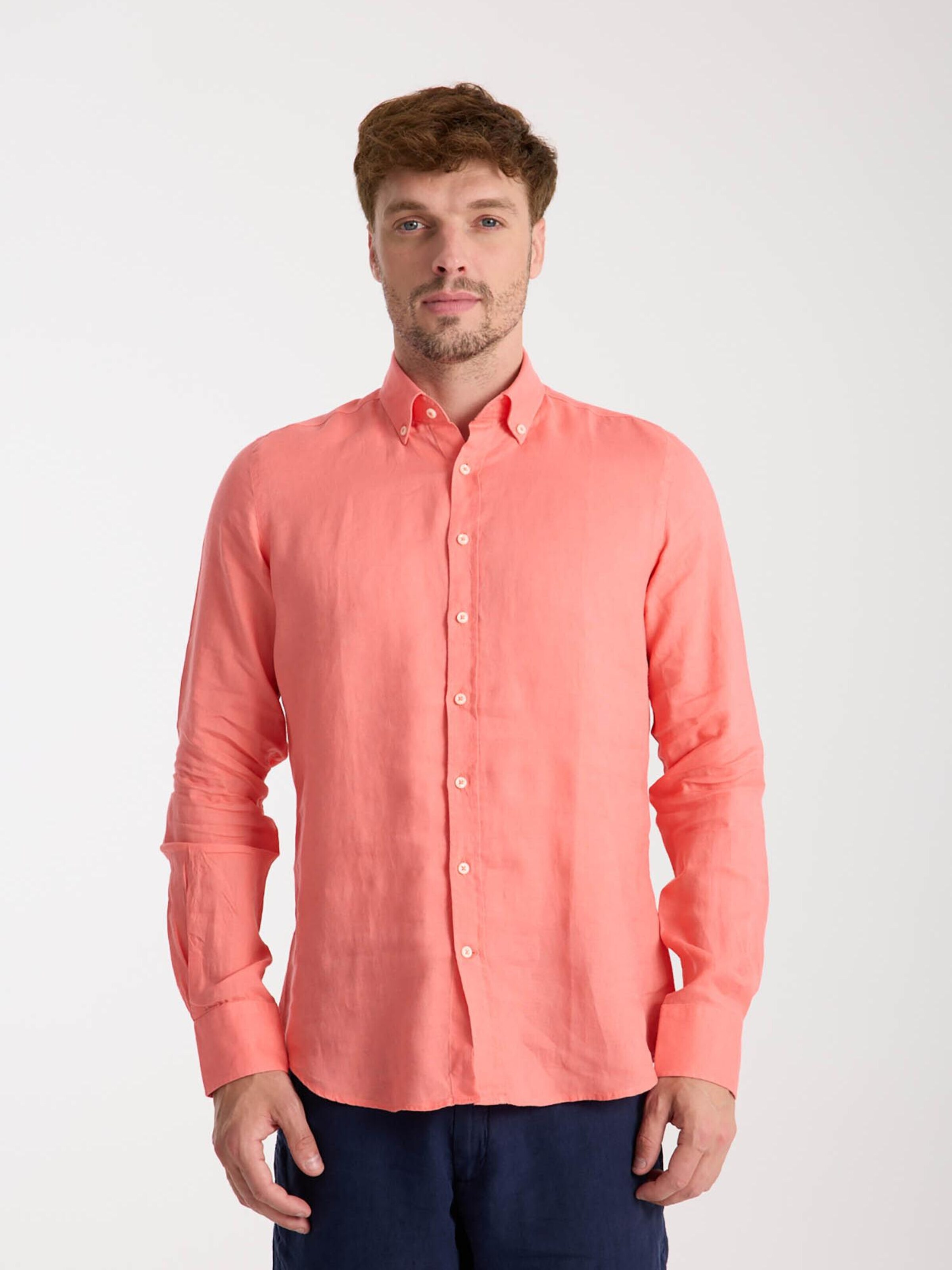 Slim fit Camicia business 'Leonardo Linen Man Shirt' di 7Camicie in rosso: frontale
