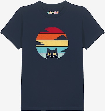 watabout.kids Shirt 'Retro Sunset Cat' in Blue: front