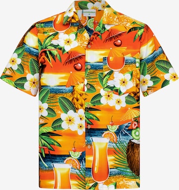 Hawaiihemdshop.de Regular Fit Hemd 'Paradise Cocktails' in Orange: Vorderseite