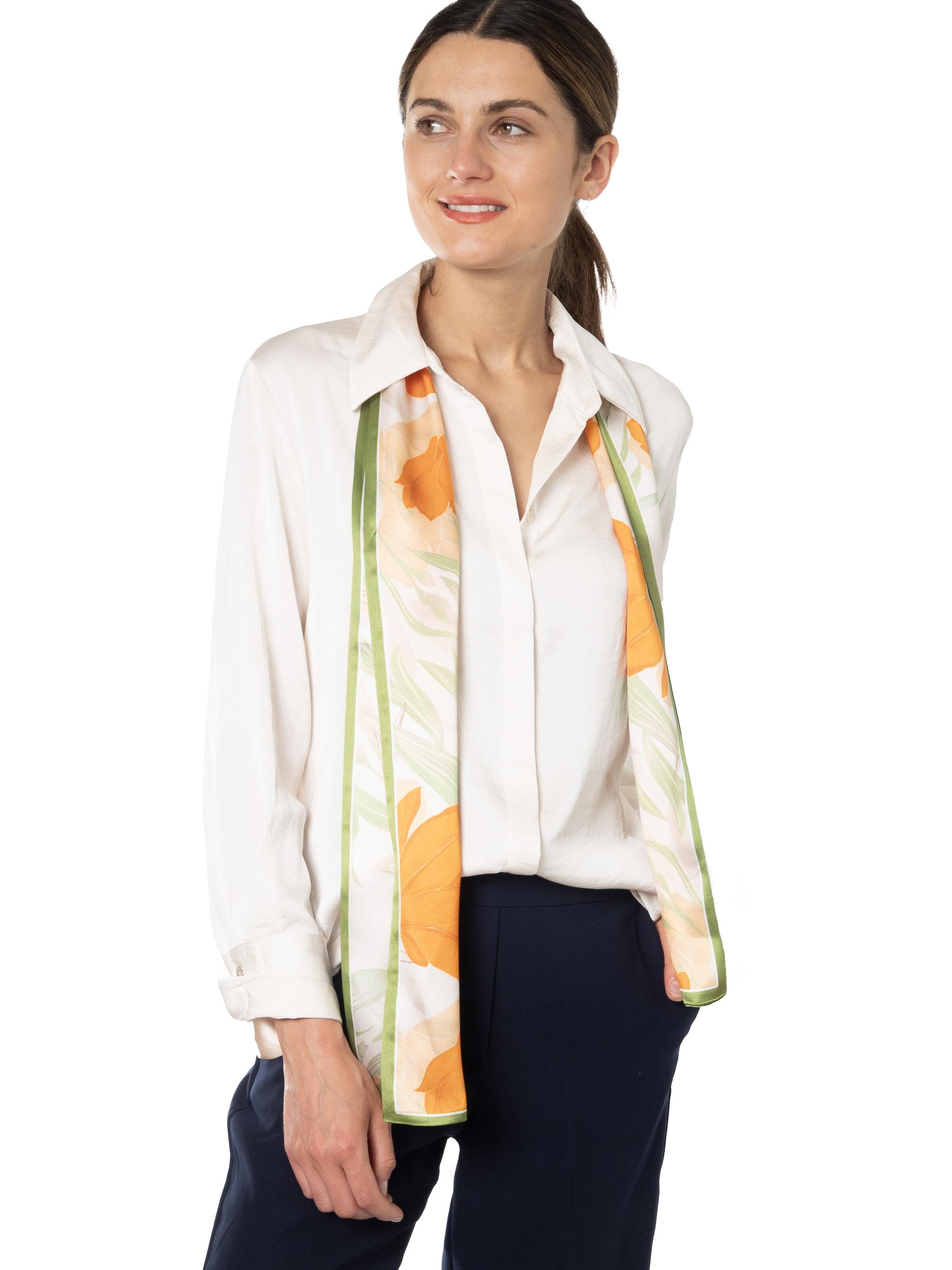 MayTree - Chal 'schmaler Seidenschal Tulpen, orange, grün,' en naranja