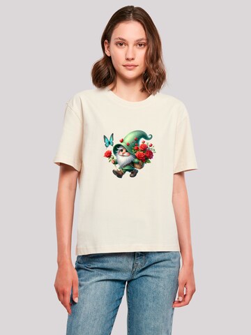 F4NT4STIC Shirt 'Gnom Frühling Blumen Schmetterling' in Beige: voorkant