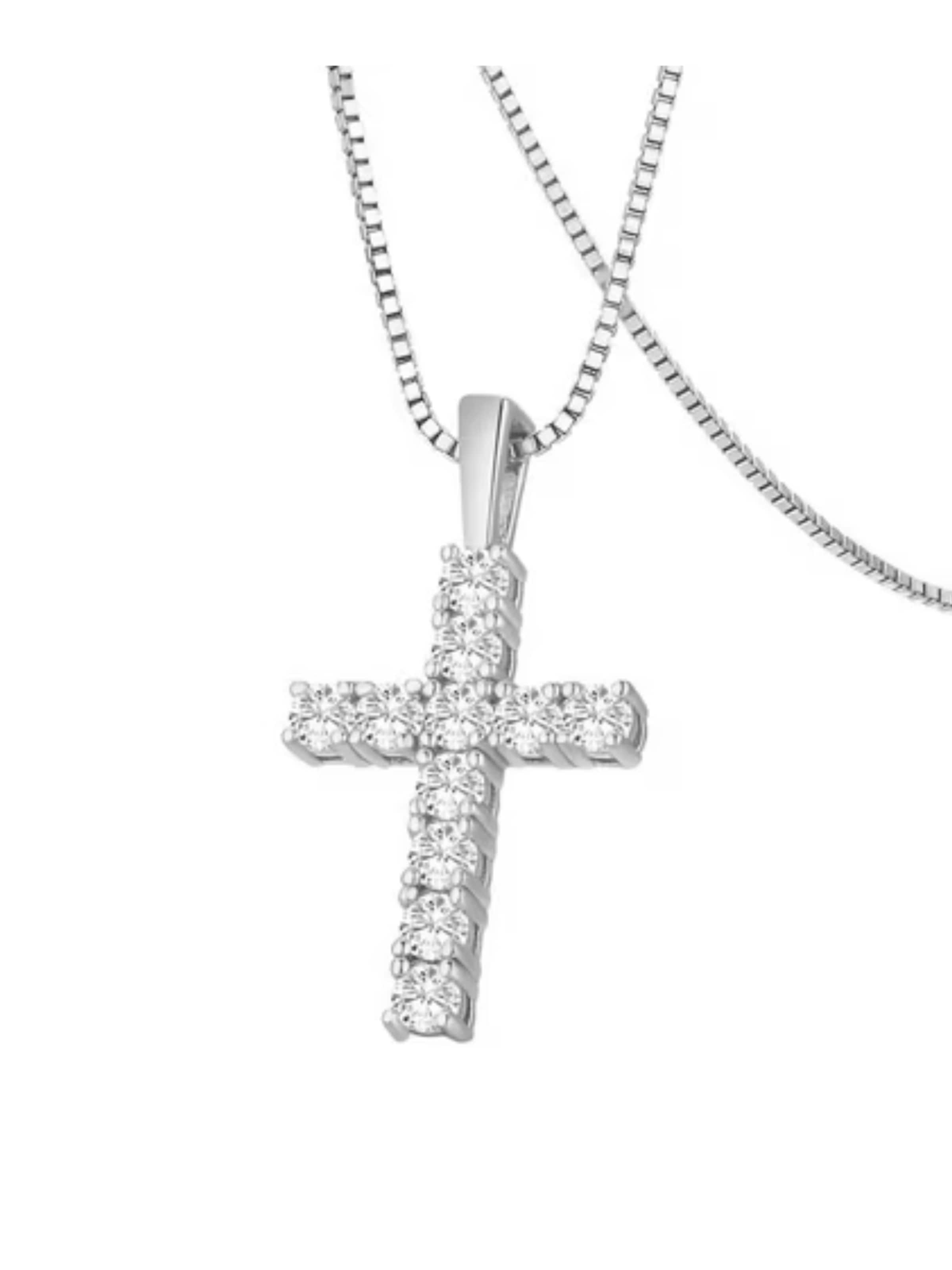 ROUGEMONT Jewellery Necklace 'Funkelnde Moissanite Diamant  Kreuz Halskette 45cm' in Silver: front