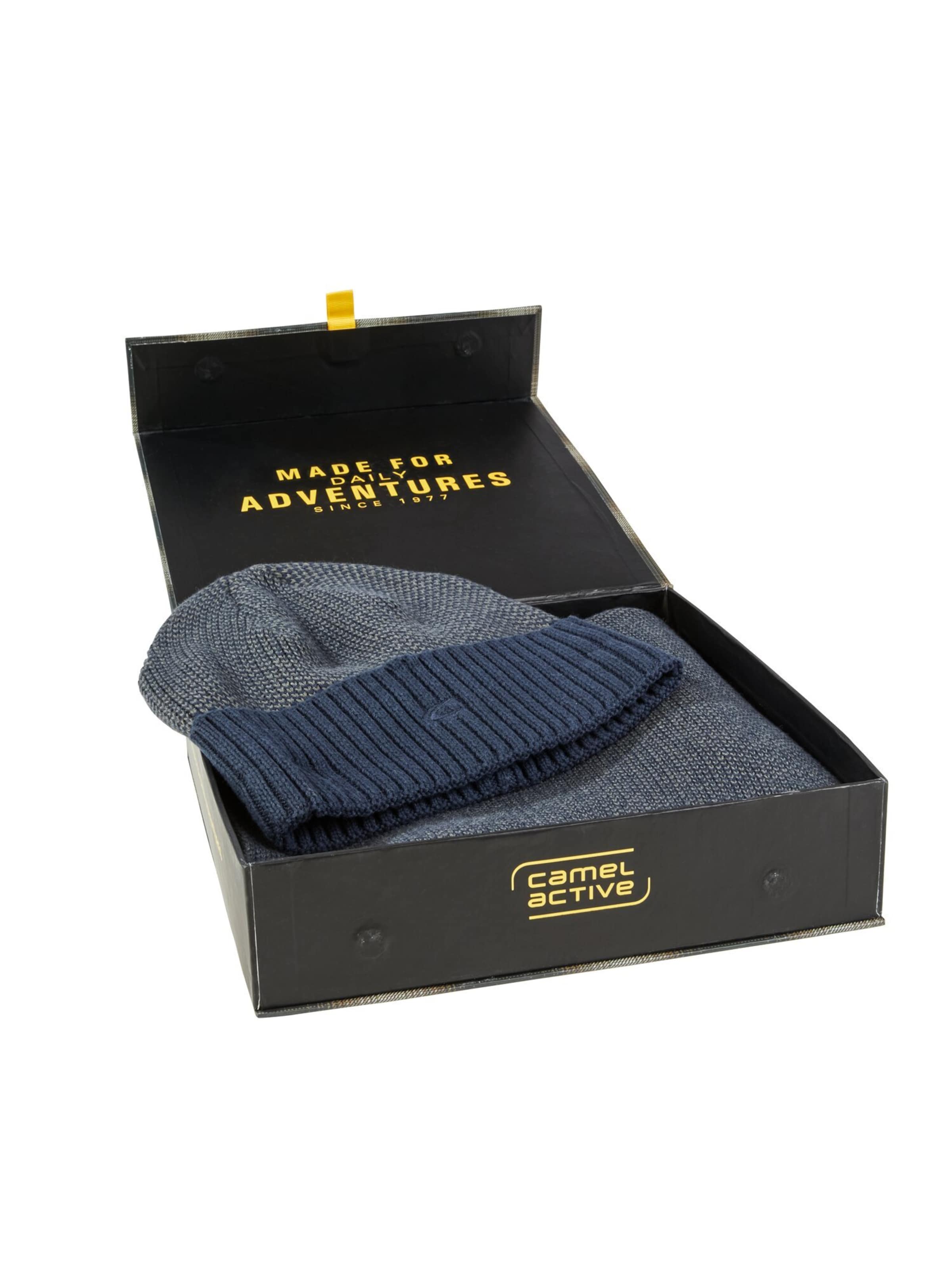 CAMEL ACTIVE Strickmütze und Schal in camel active Geschenkbox in Blau: Vorderseite