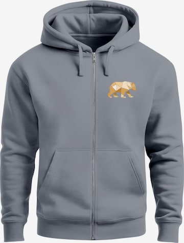 Neverless Zip-Up Hoodie 'Bär Polygon Gelb' in Grey: front